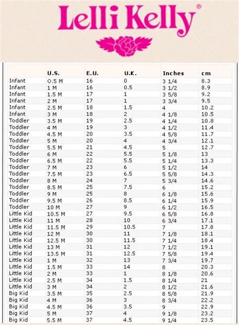 lelli kelly shoe sizes chart